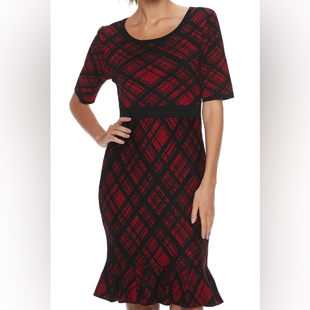 Women’s Nina Leonard Plaid Flounce-Hem Dress XL